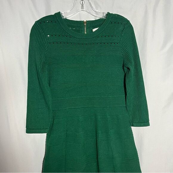 Vintage Eliza J Knit Colorblock Green Grey Long Sleeve Dress M - Picture 3 of 10